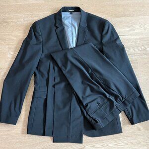 Express Slim Black Wool-Blend Washable Modern Tech Suit